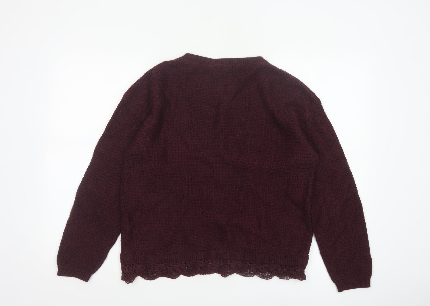 FatFace Women’s Purple Cotton Lace Hem Crew Neck Jumper Size 12