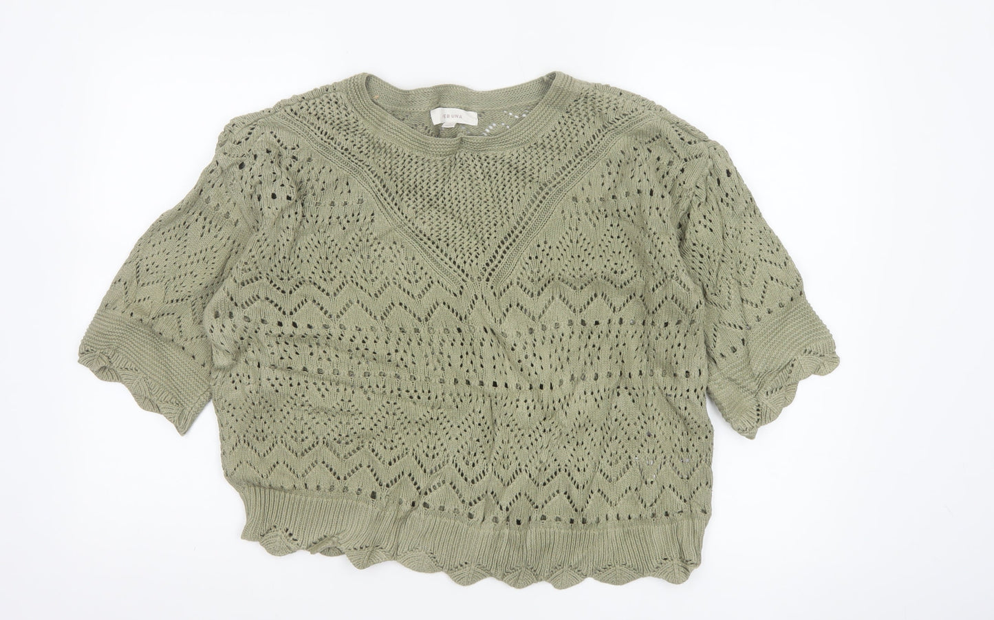 Marks and Spencer Per Una Women Green Open-Knit Cotton Jumper Size 14
