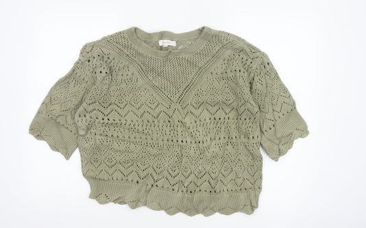 Marks and Spencer Per Una Women Green Open-Knit Cotton Jumper Size 14