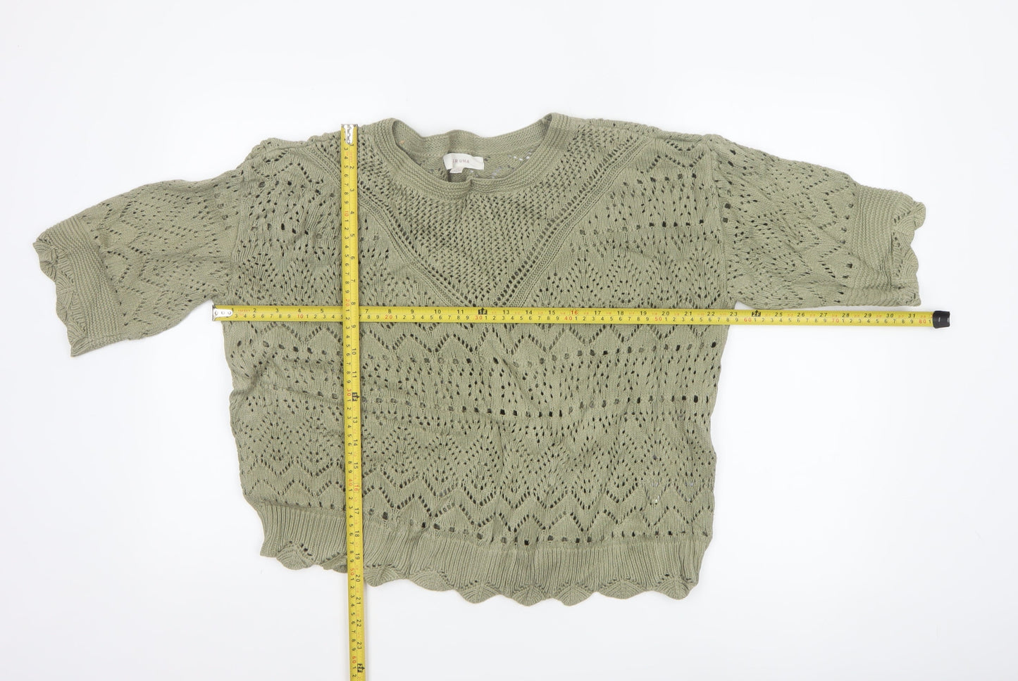 Marks and Spencer Per Una Women Green Open-Knit Cotton Jumper Size 14
