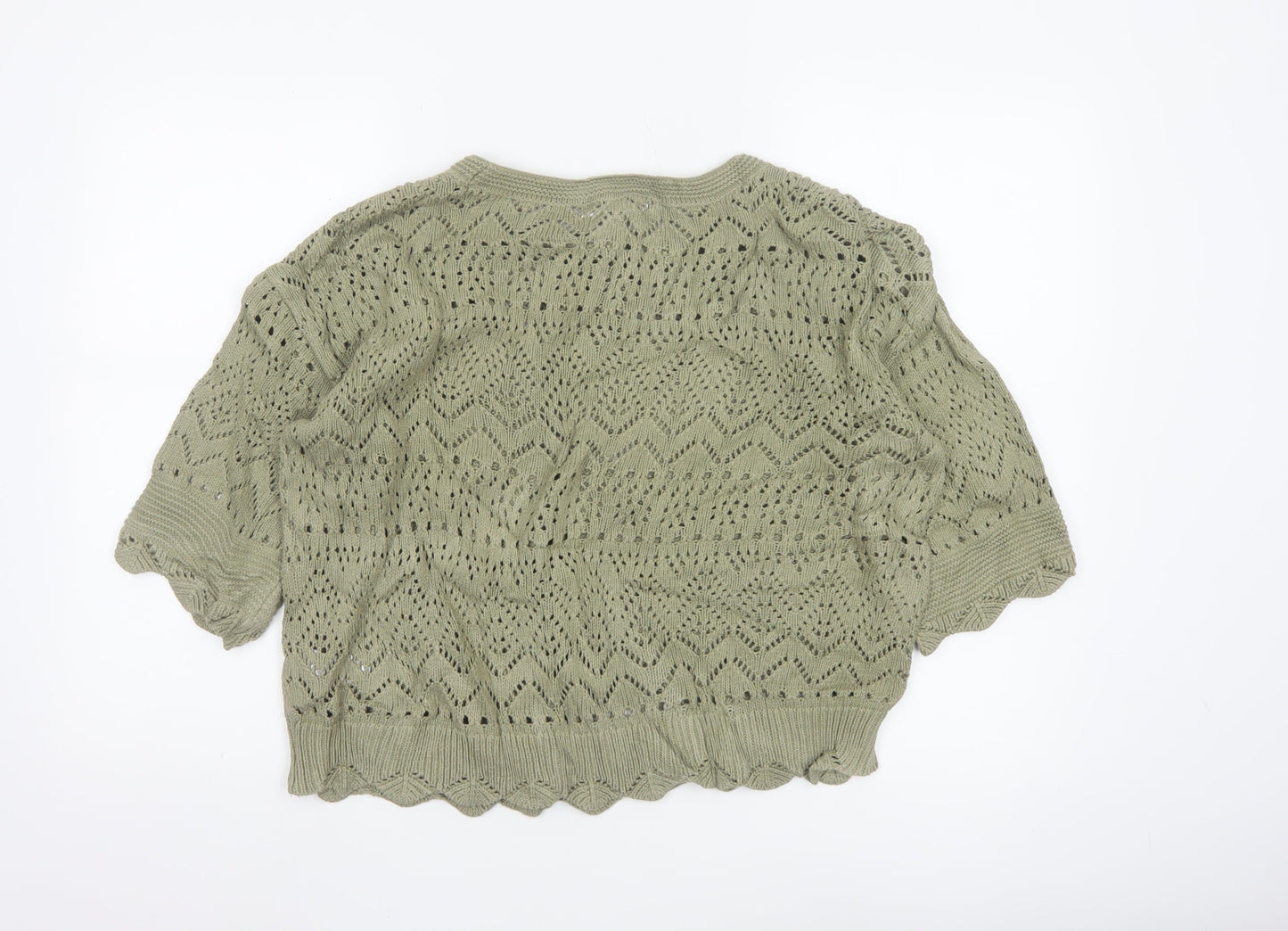 Marks and Spencer Per Una Women Green Open-Knit Cotton Jumper Size 14