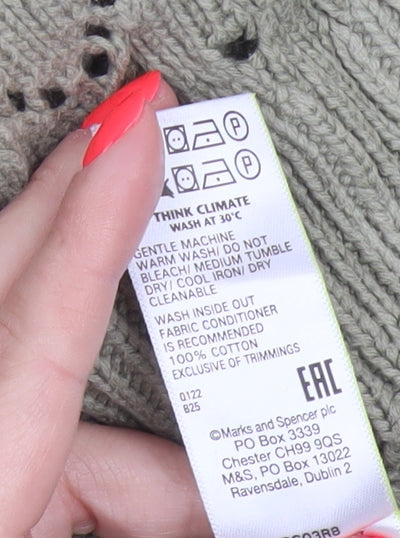 Marks and Spencer Per Una Women Green Open-Knit Cotton Jumper Size 14