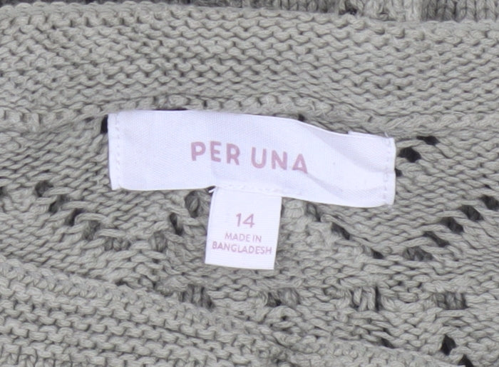 Marks and Spencer Per Una Women Green Open-Knit Cotton Jumper Size 14
