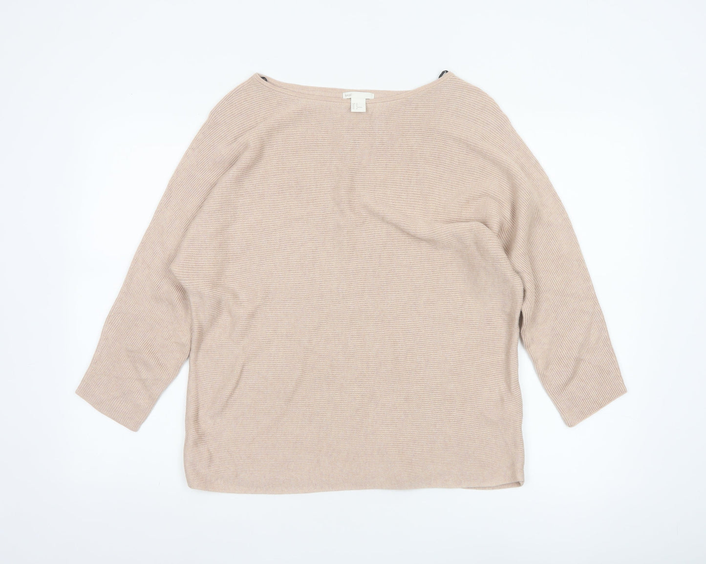 H&M Women Beige Boat Neck Relaxed Fit Knit Jumper Size 12