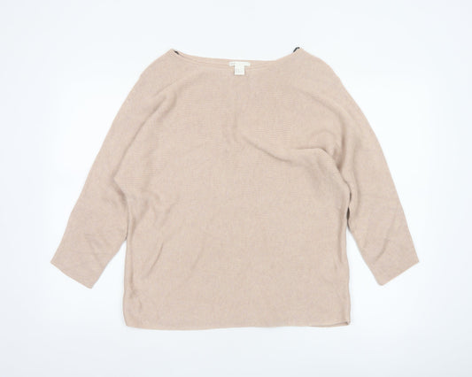 H&M Women Beige Boat Neck Relaxed Fit Knit Jumper Size 12