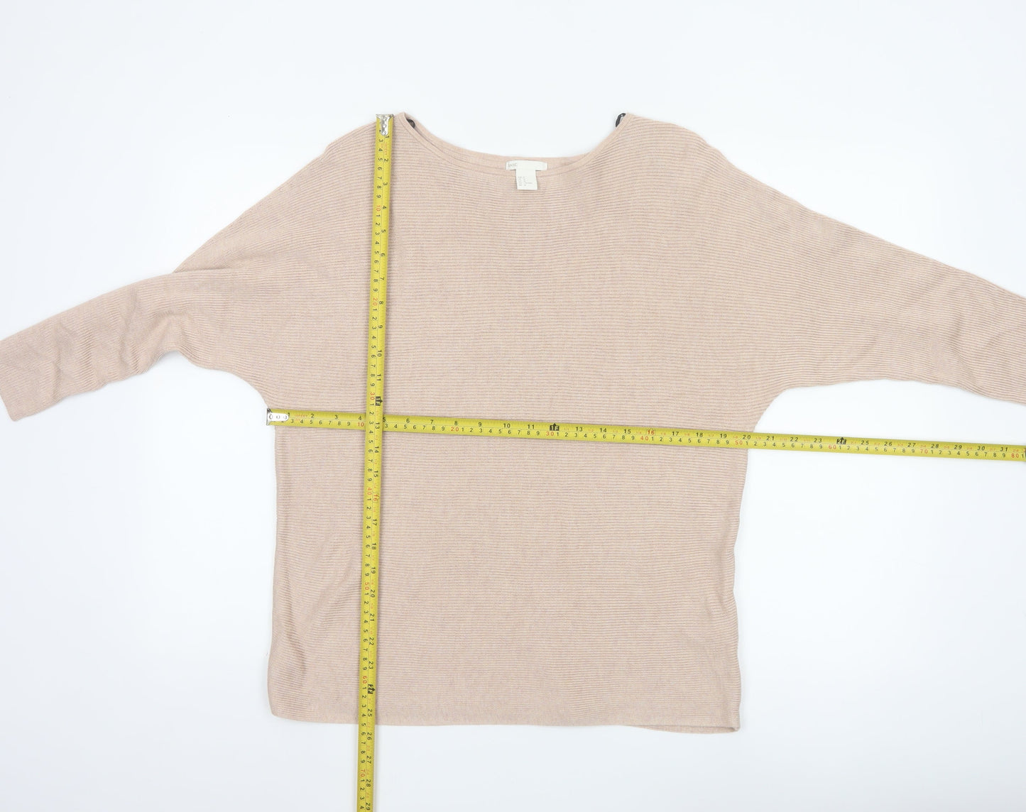 H&M Women Beige Boat Neck Relaxed Fit Knit Jumper Size 12