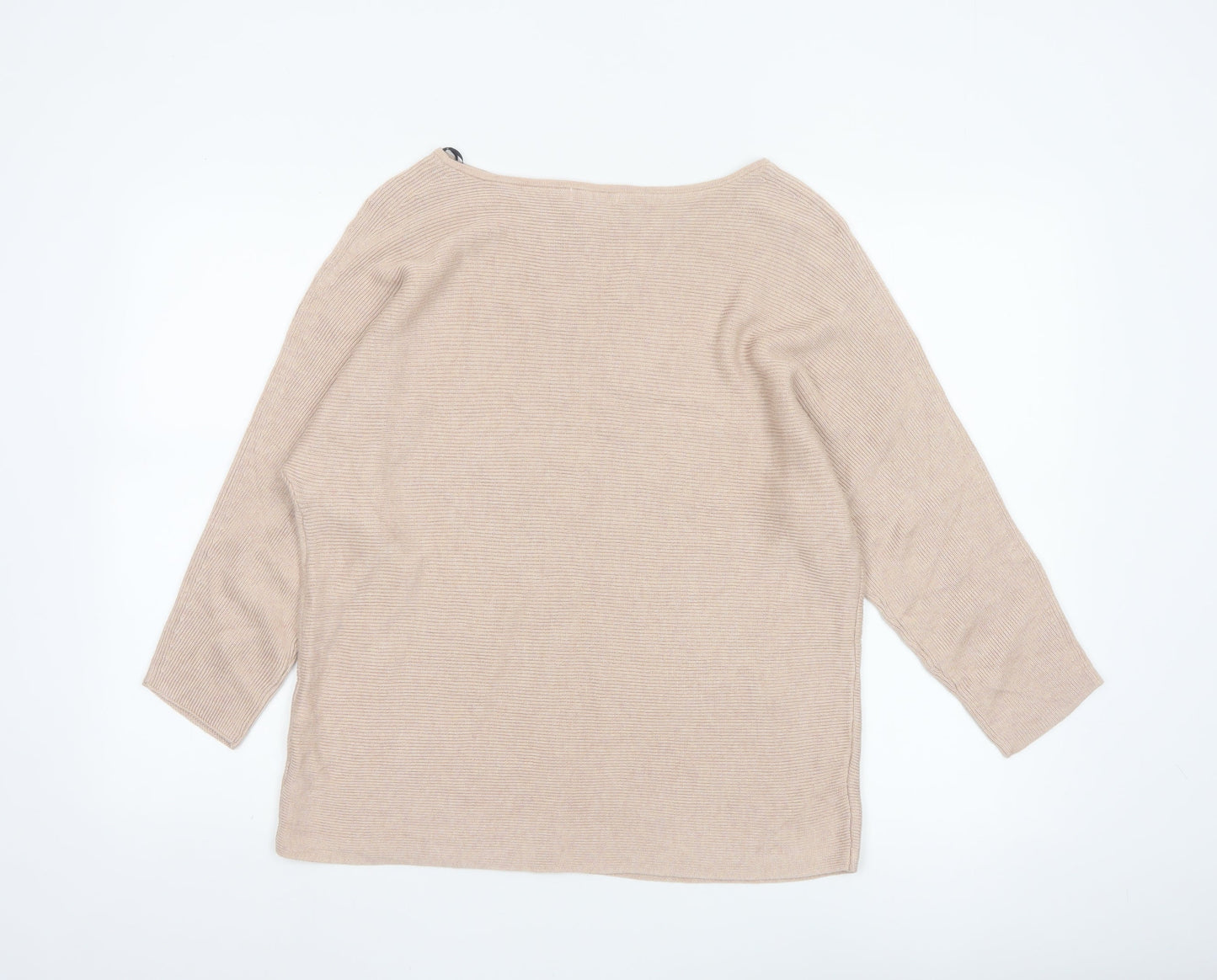 H&M Women Beige Boat Neck Relaxed Fit Knit Jumper Size 12
