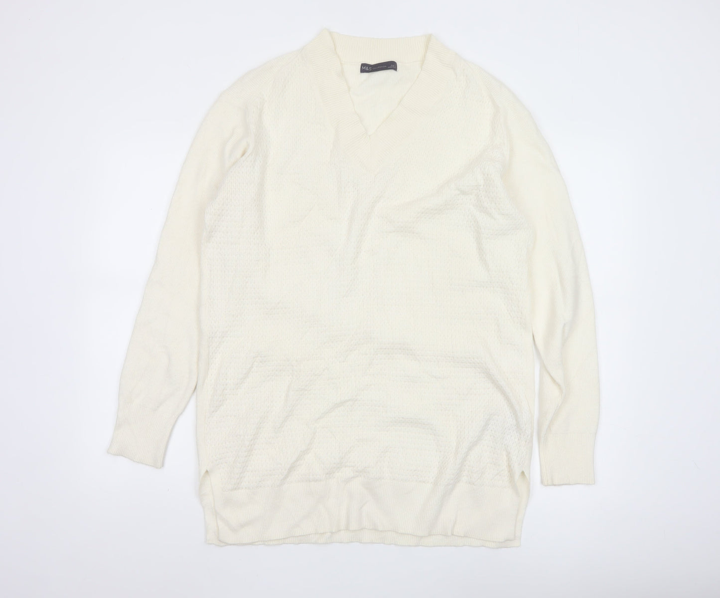 Marks and Spencer Women's Ivory V-Neck Knit Jumper Size L