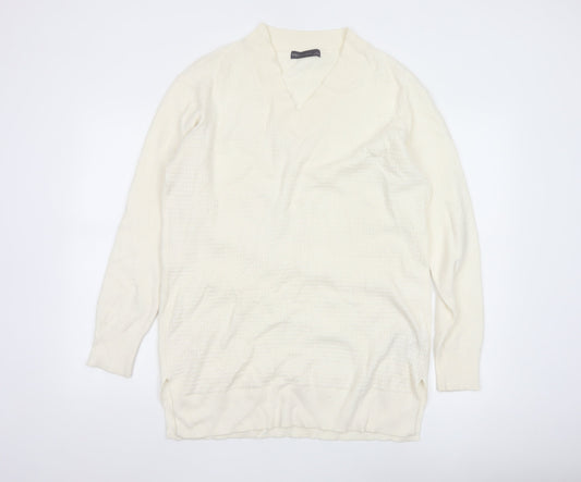 Marks and Spencer Women's Ivory V-Neck Knit Jumper Size L