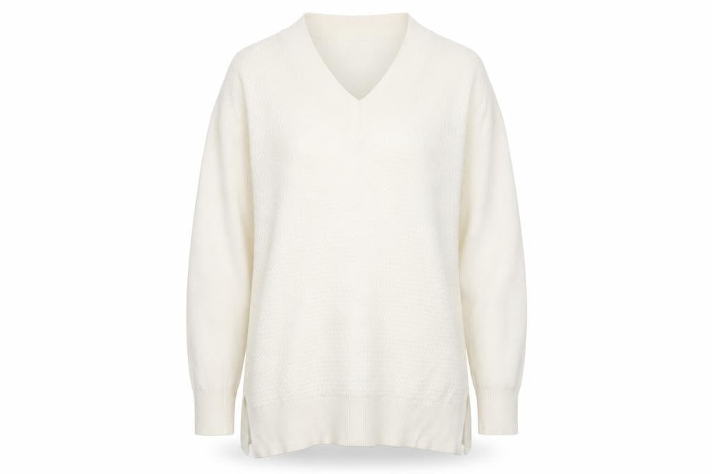 Marks & Spencer Women's Ivory V-Neck Knit Jumper Size L