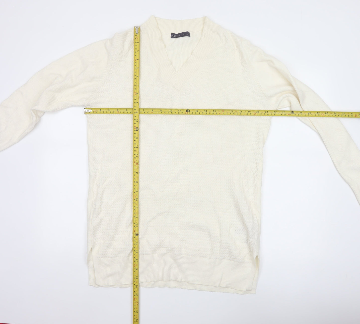 Marks and Spencer Women's Ivory V-Neck Knit Jumper Size L