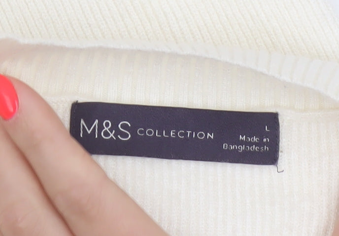 Marks and Spencer Women's Ivory V-Neck Knit Jumper Size L
