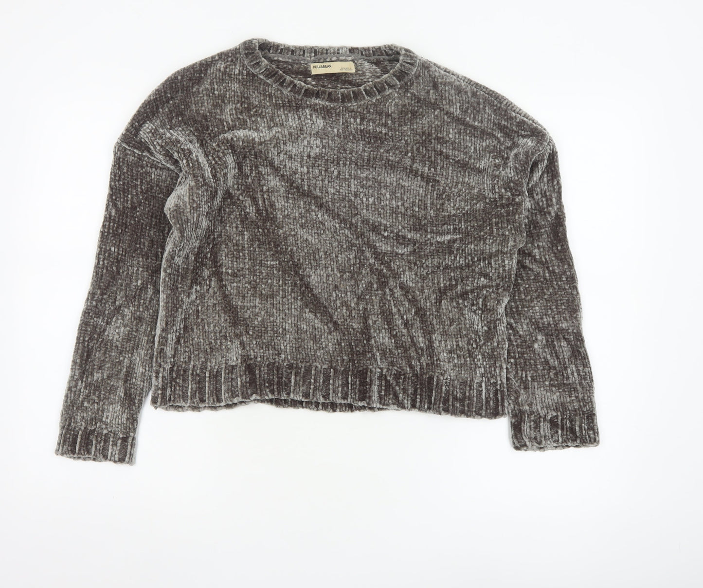 Pull & Bear Womens Grey Chunky Knit Velvet Jumper Size 8