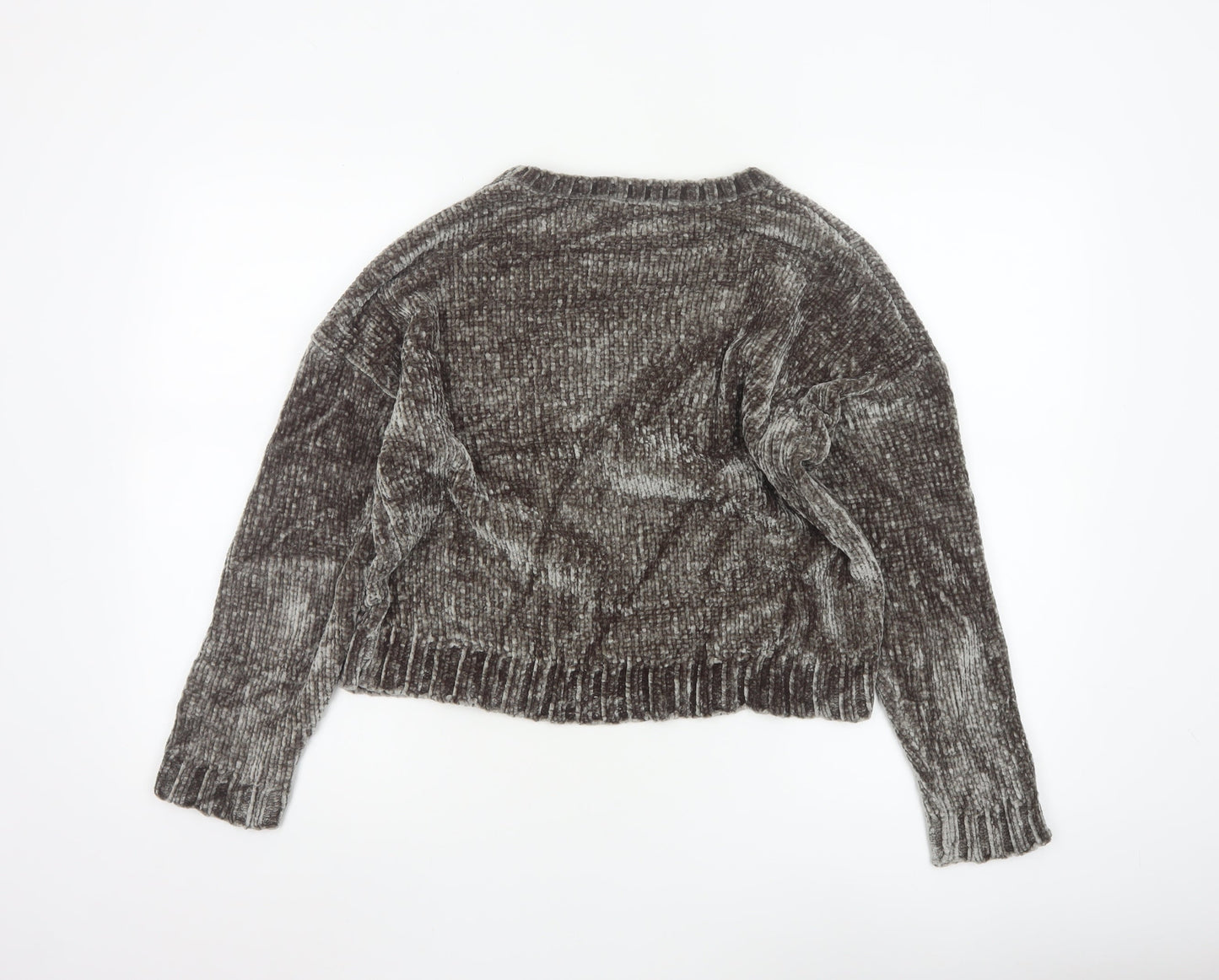 Pull & Bear Womens Grey Chunky Knit Velvet Jumper Size 8