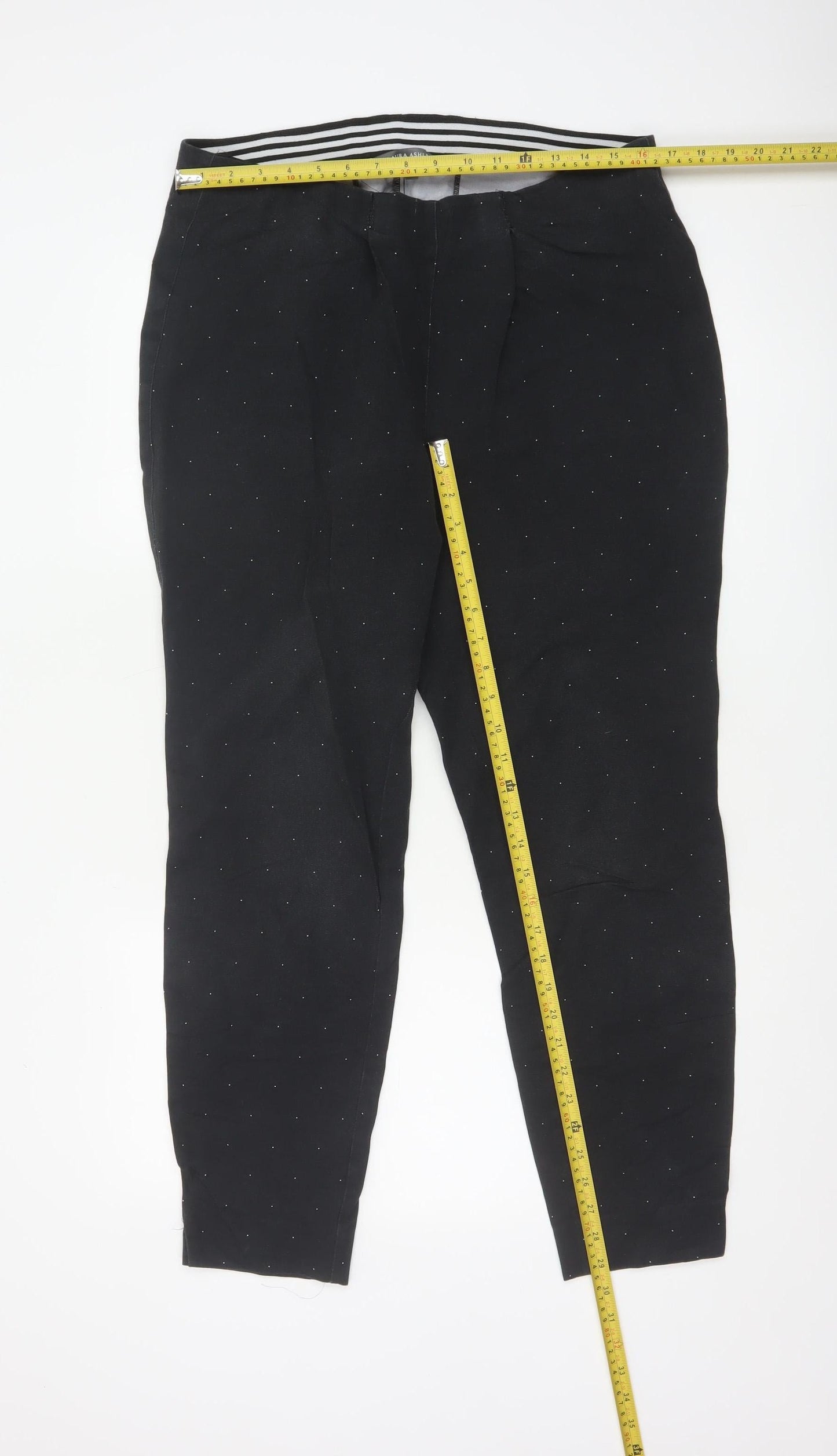 Laura Ashley Women's Black Polka Dot Tapered Stretch Trousers UK 18