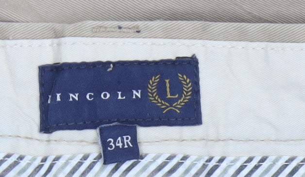 Lincoln Women Beige Chino Trousers Size 34R Cotton Straight Leg