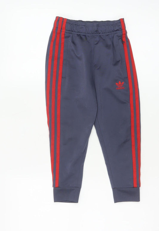 Adidas Boys Blue Jogger Trousers 4-5 Years Elastic Waist 3-Stripes