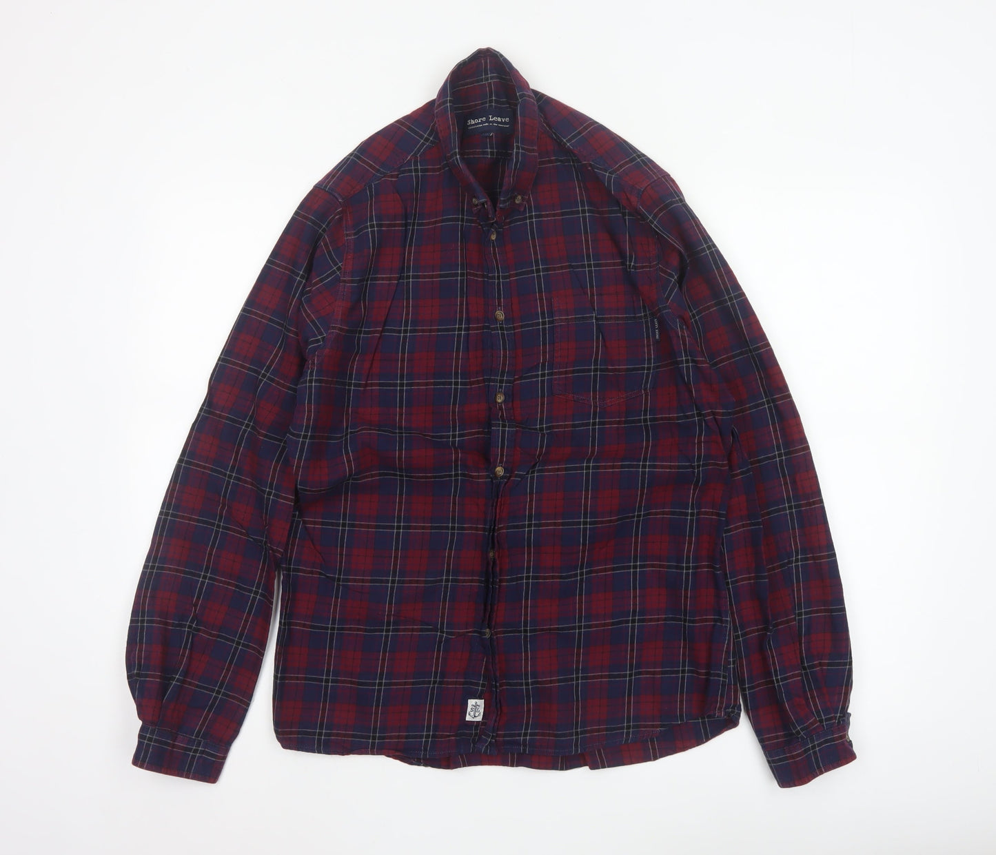 Shore Leave Men's Red Plaid Button-Up Cotton Flannel Shirt M