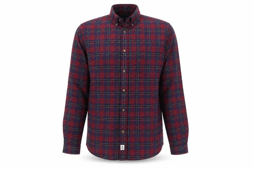 Shore Leave Men's Red Plaid Button-Up Cotton Flannel Shirt M