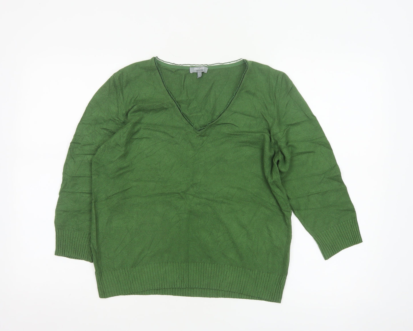Marks and Spencer Per Una Women's Green V-Neck Jumper Size 18