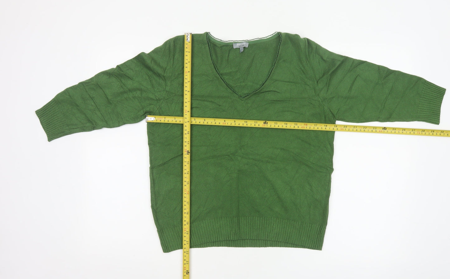 Marks and Spencer Per Una Women's Green V-Neck Jumper Size 18