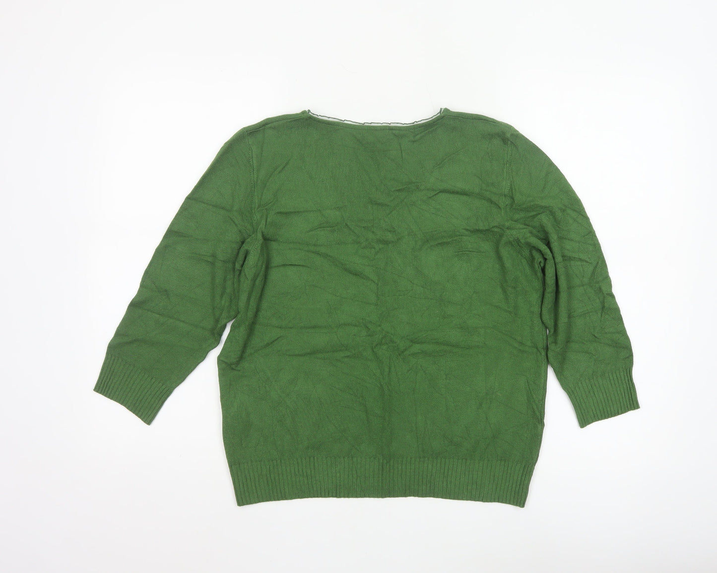 Marks and Spencer Per Una Women's Green V-Neck Jumper Size 18