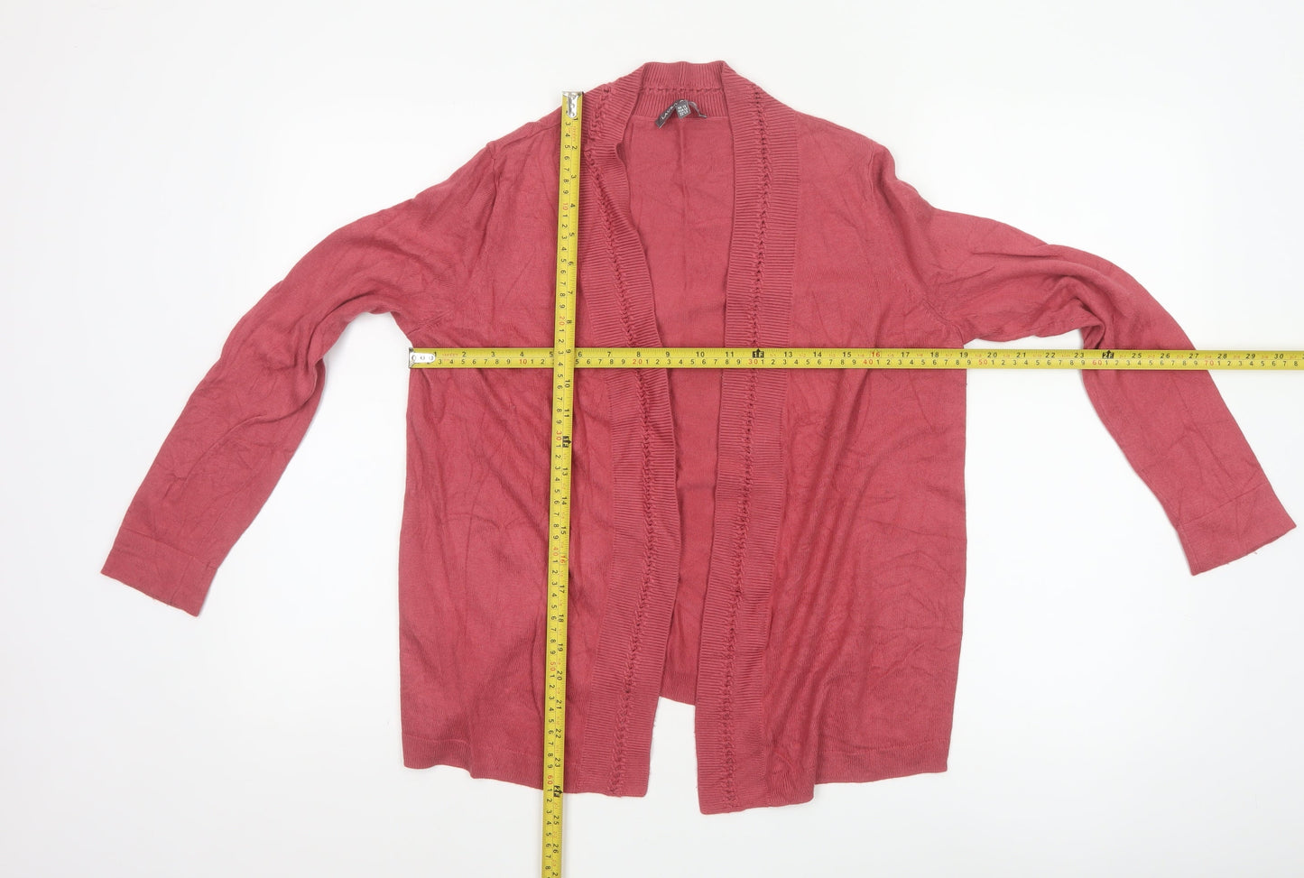 Laura Ashley Women’s Red Open Front Cardigan UK 12 Long Sleeve Knit