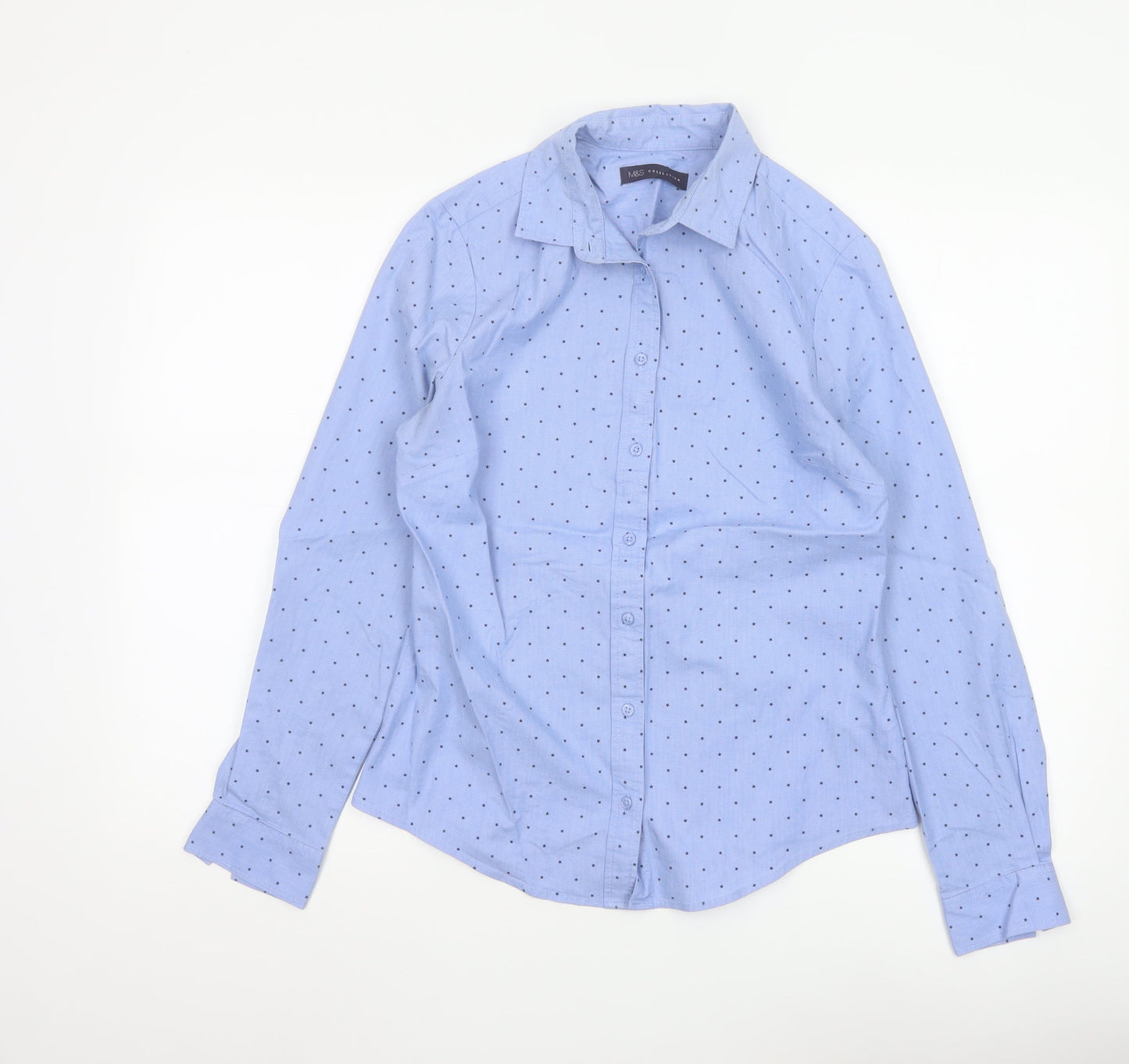 Marks and Spencer Women's Blue Polka Dot Button-Up Shirt UK 10