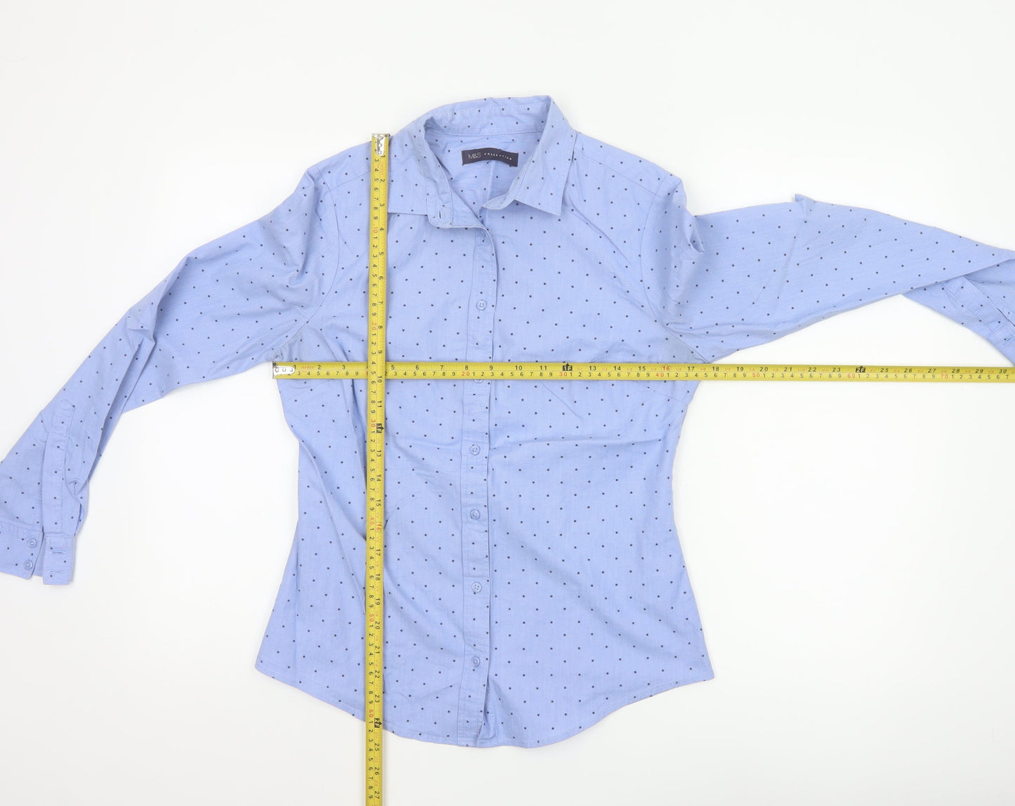 Marks and Spencer Women's Blue Polka Dot Button-Up Shirt UK 10