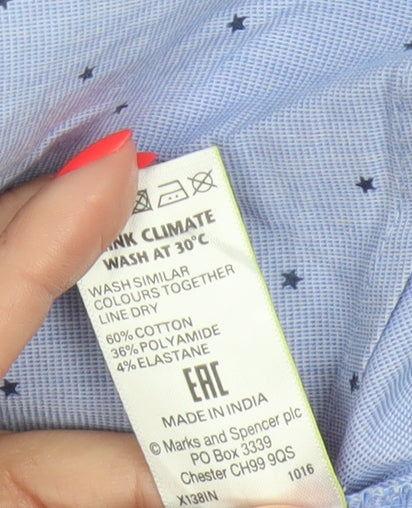 Marks and Spencer Women's Blue Polka Dot Button-Up Shirt UK 10