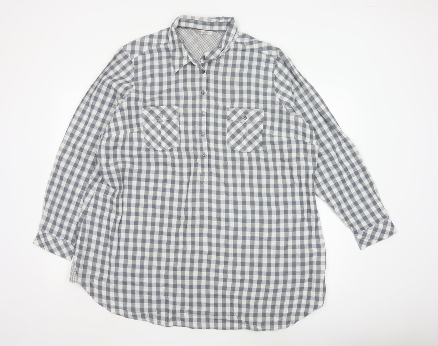 Marks and Spencer Women's Grey Check Cotton Long Sleeve Shirt UK 24