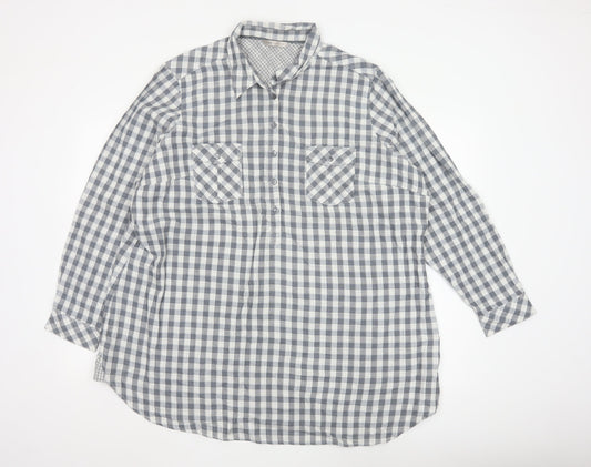 Marks and Spencer Women's Grey Check Cotton Long Sleeve Shirt UK 24