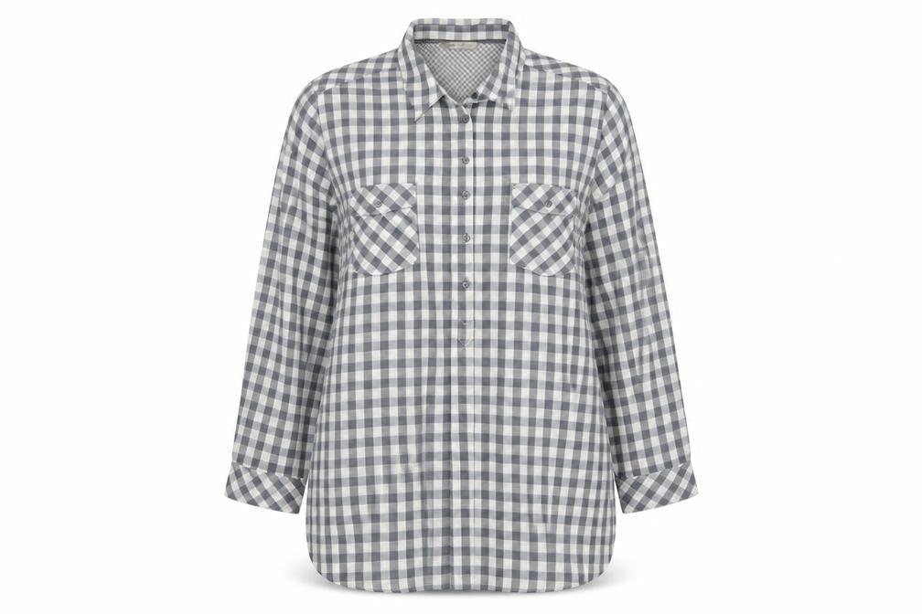 Marks and Spencer Women's Grey Check Cotton Long Sleeve Shirt UK 24