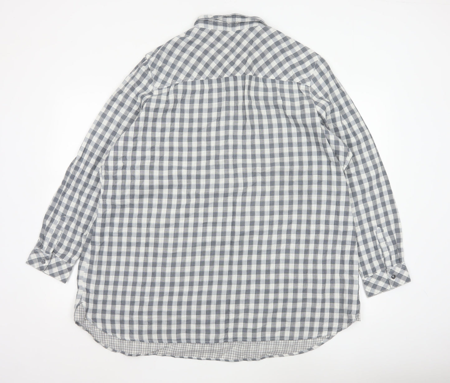 Marks and Spencer Women's Grey Check Cotton Long Sleeve Shirt UK 24
