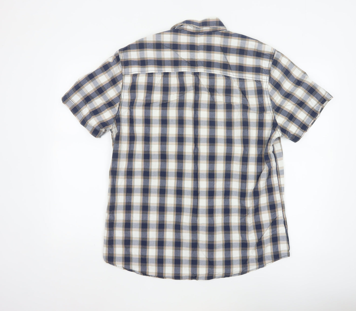 ACW85 Men's Blue Check Short Sleeve Button-Up Cotton Shirt L