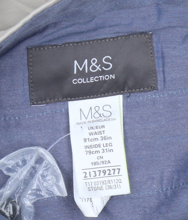 Marks and Spencer Men's Beige Chino Trousers Slim Fit 36W 31L