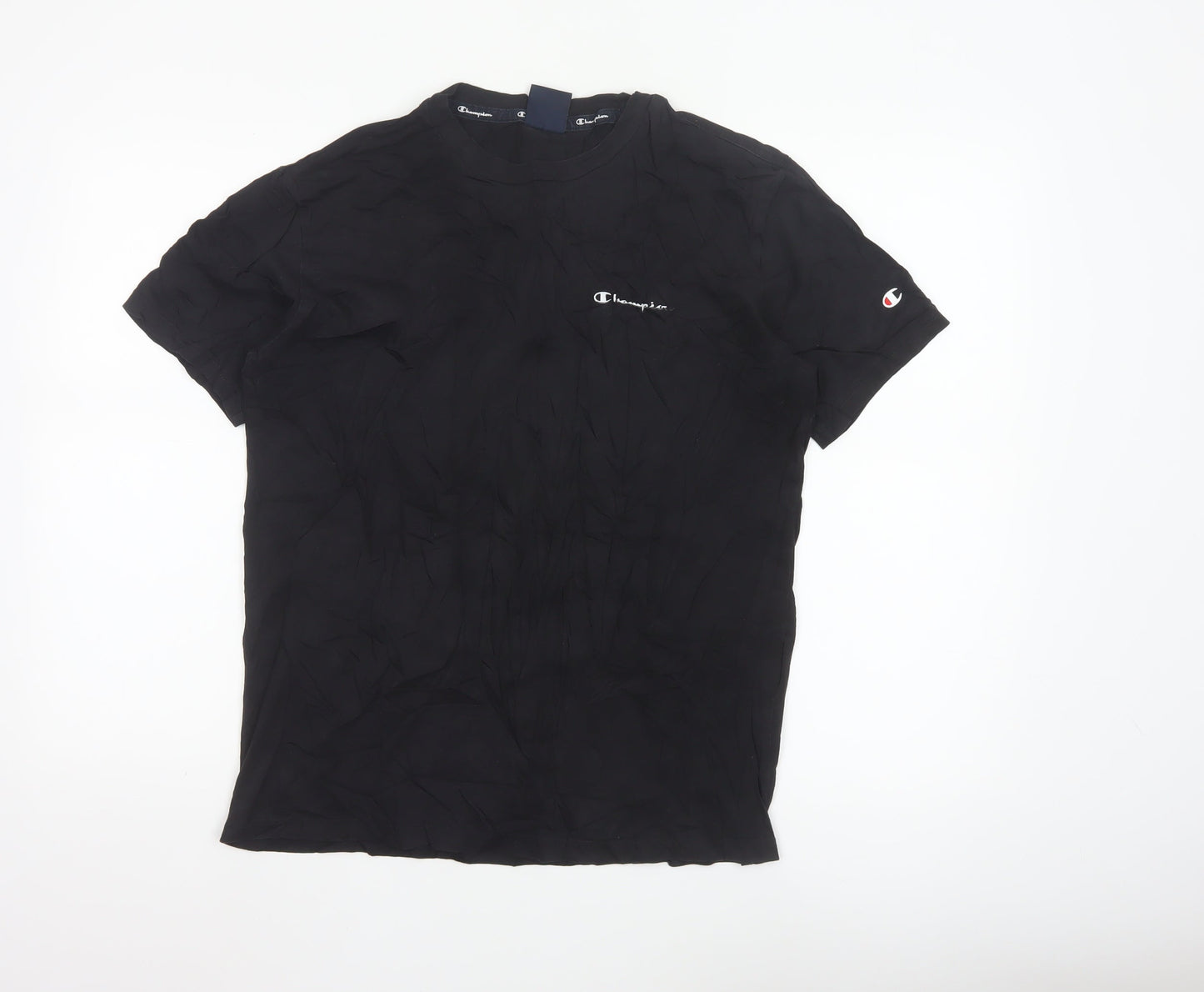 Champion Men's Black Small Crew Neck Cotton Sports T-Shirt