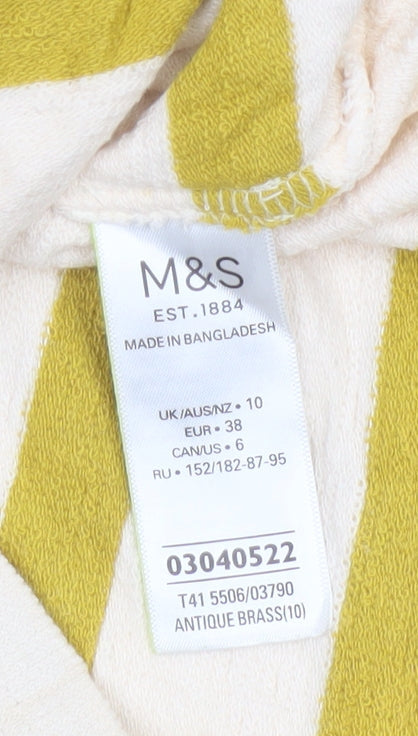 Marks and Spencer Women’s Yellow Striped Long Sleeve Cotton T-Shirt Size 10