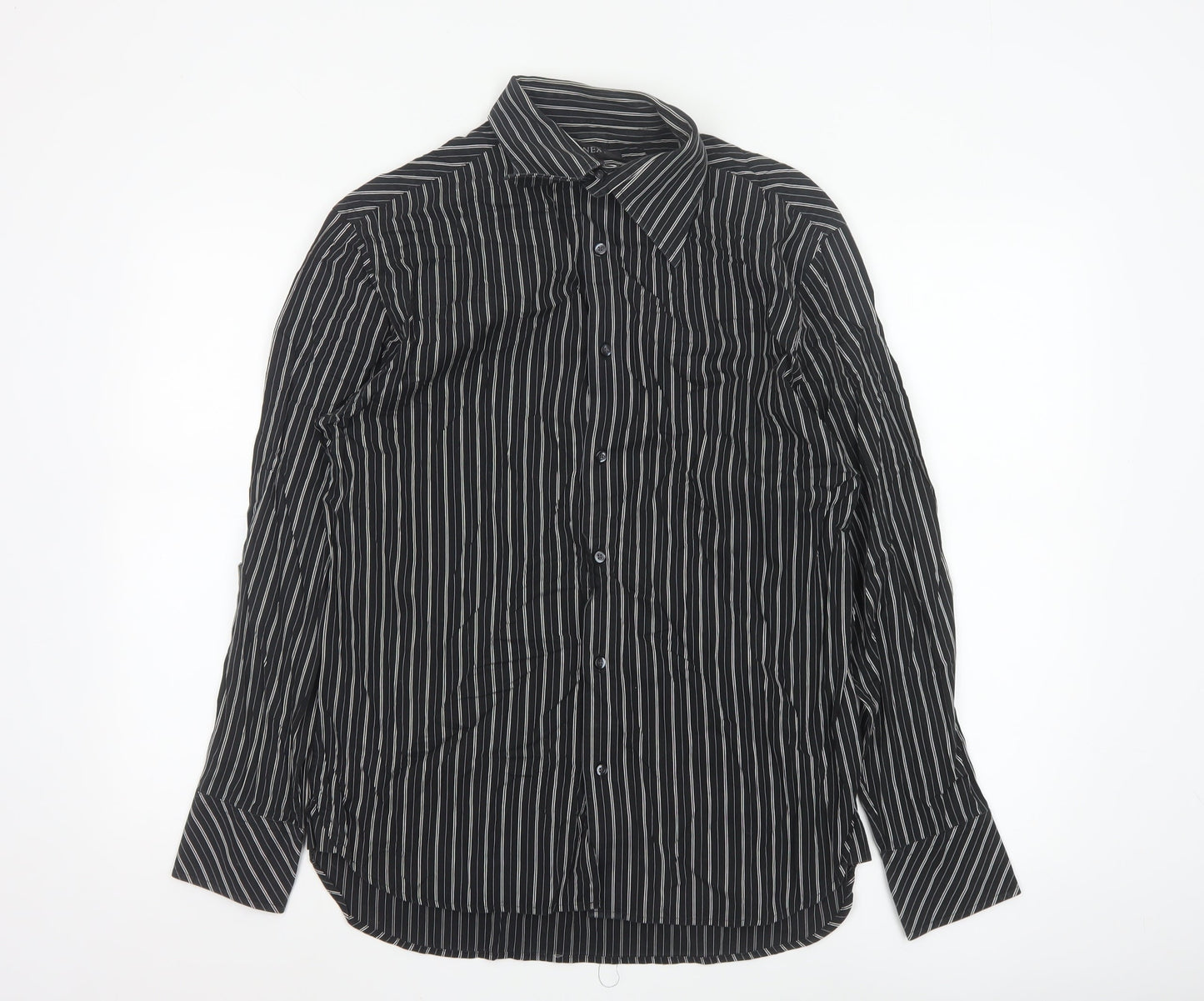 Next Men's Black Striped Cotton Long Sleeve Button-Up Shirt M