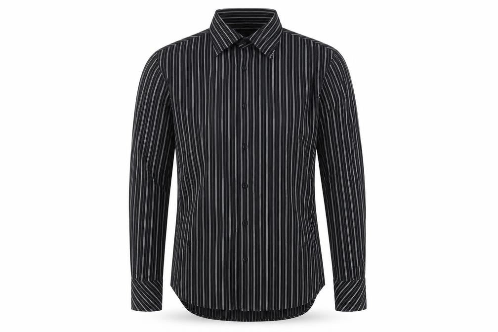 Next Men's Black Striped Cotton Long Sleeve Button-Up Shirt M