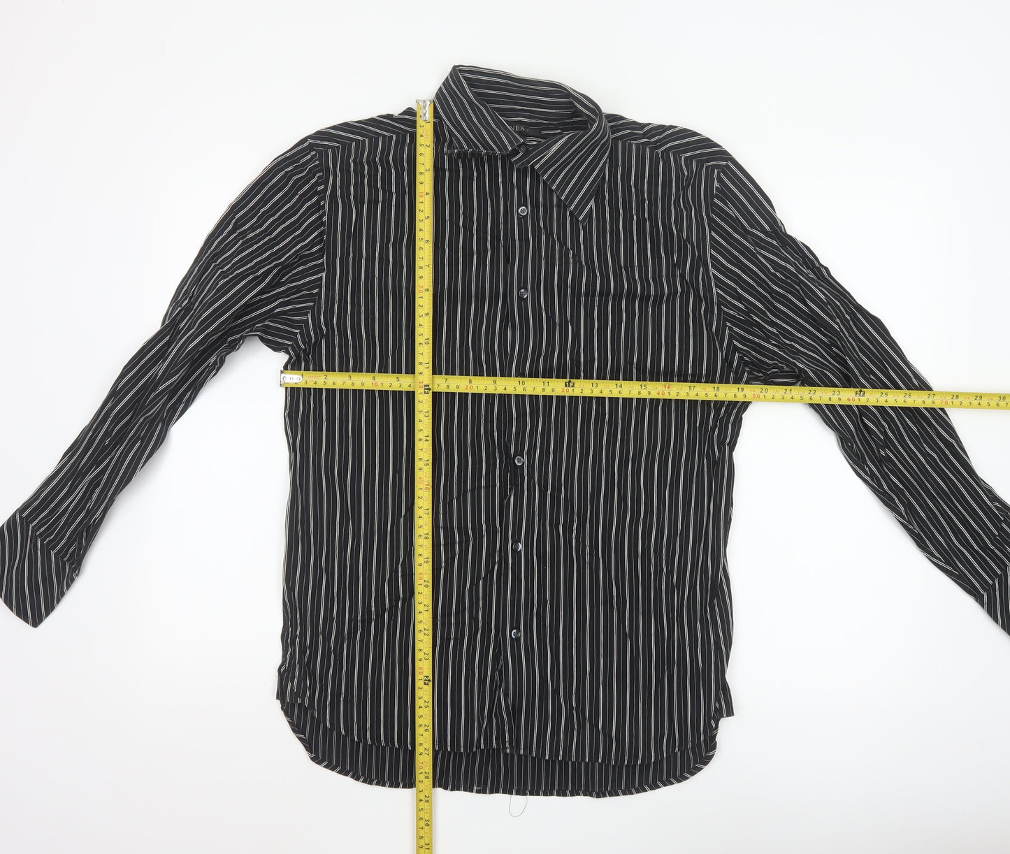 Next Men's Black Striped Cotton Long Sleeve Button-Up Shirt M