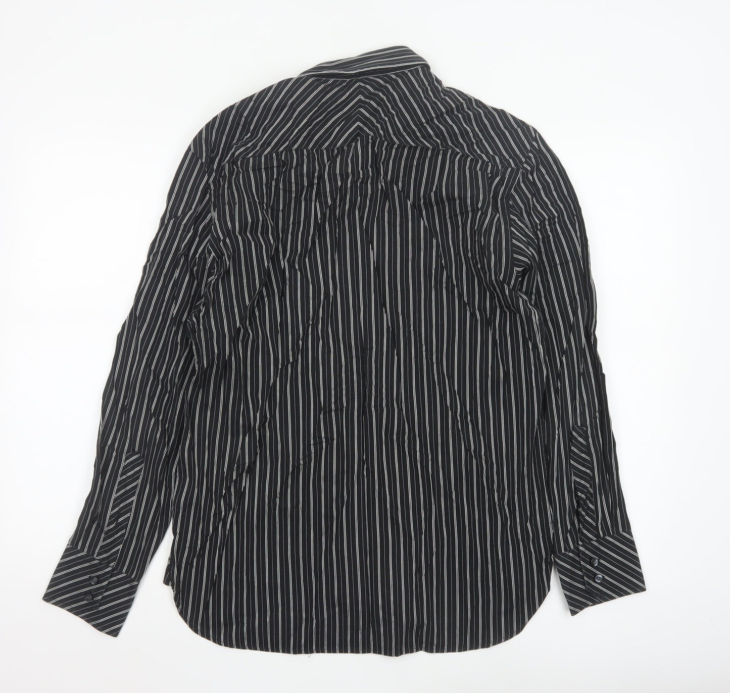 Next Men's Black Striped Cotton Long Sleeve Button-Up Shirt M