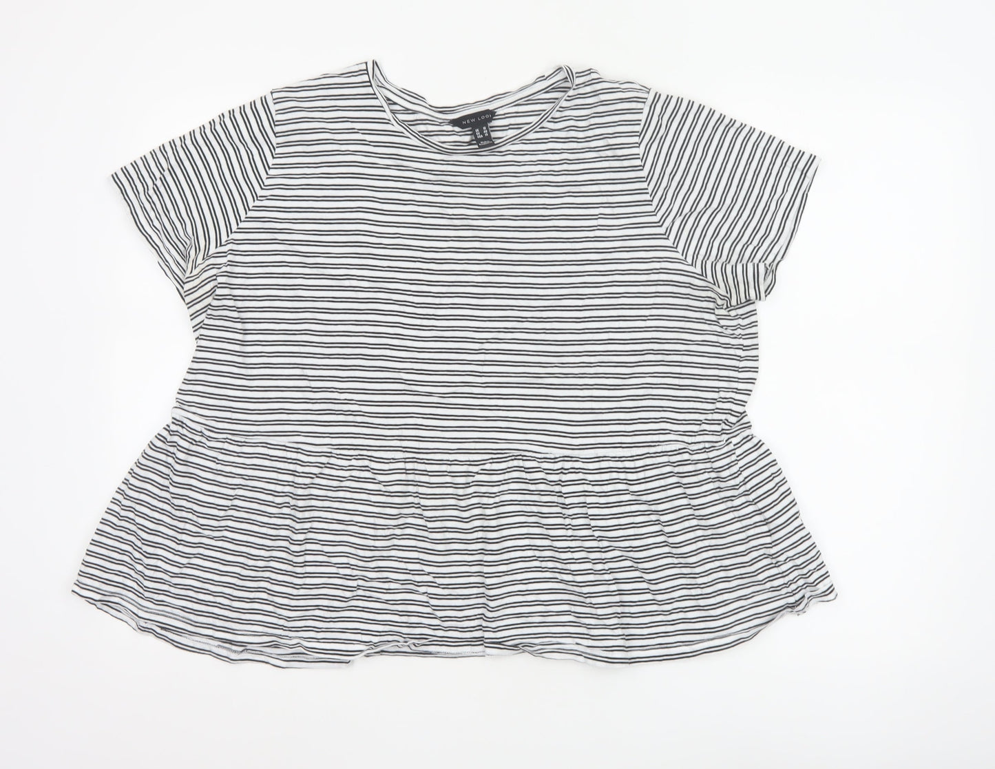 New Look Women's White Striped Peplum Cotton T-Shirt UK 18