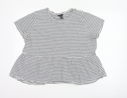 New Look Women's White Striped Peplum Cotton T-Shirt UK 18