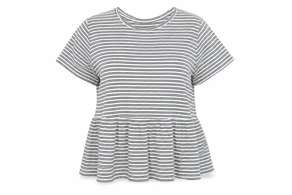 New Look Women's White Striped Peplum Cotton T-Shirt UK 18