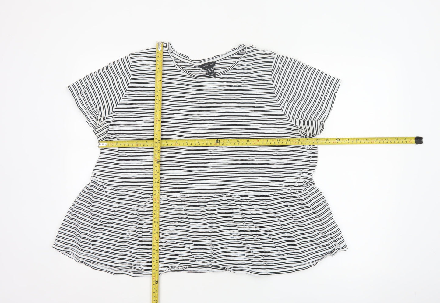 New Look Women's White Striped Peplum Cotton T-Shirt UK 18