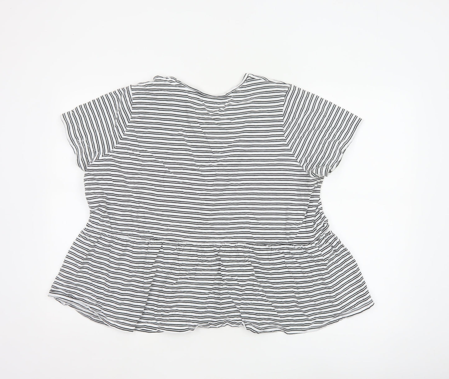 New Look Women's White Striped Peplum Cotton T-Shirt UK 18