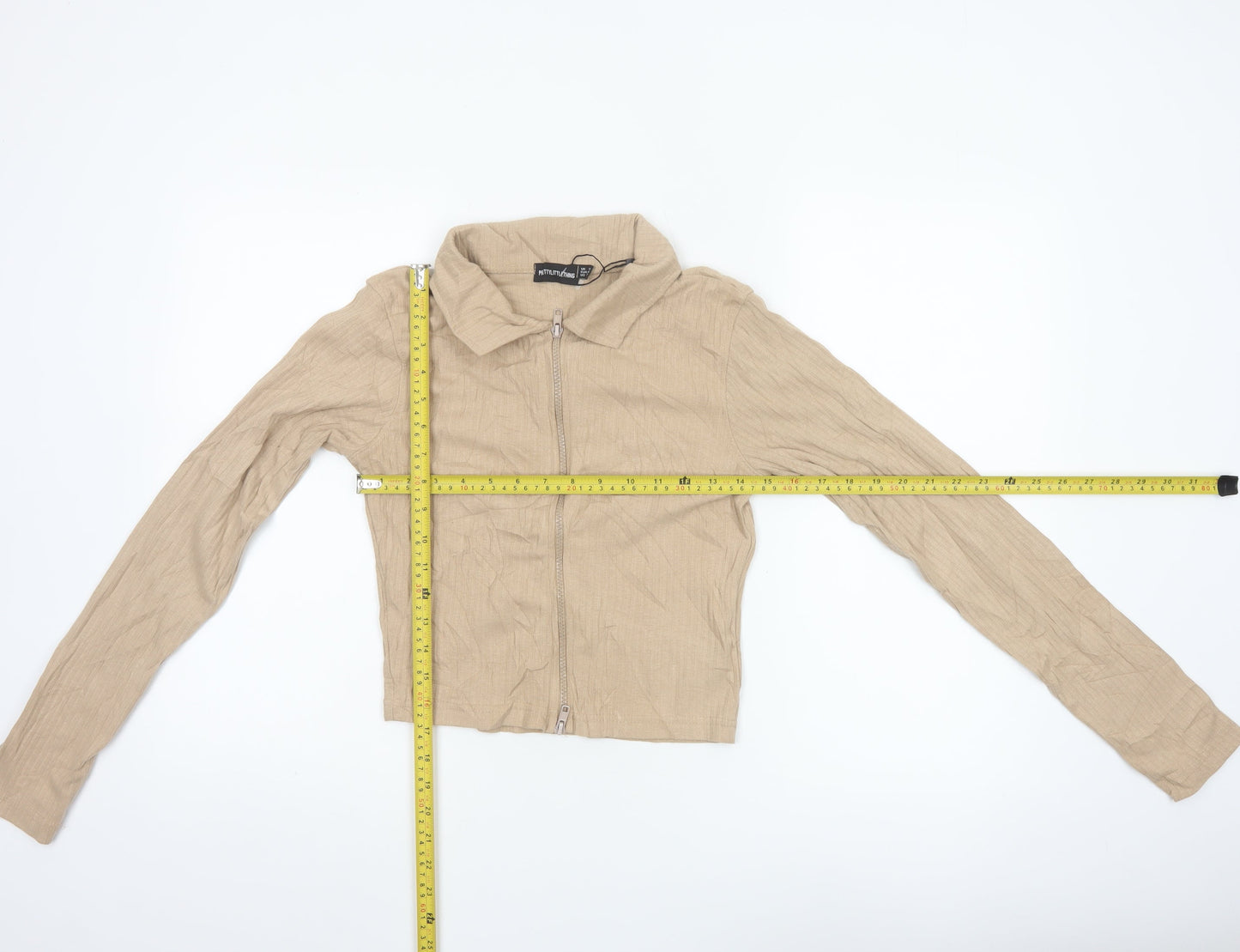 PrettyLittleThing Women Beige Cropped Zip Blouse UK 12
