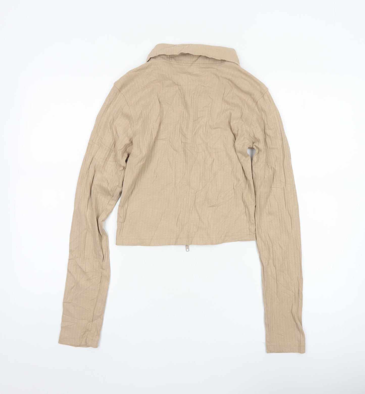 PrettyLittleThing Women Beige Cropped Zip Blouse UK 12