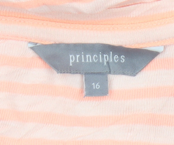 Principles Women's Orange Striped Cotton Blend Short Sleeve T-Shirt Size 16